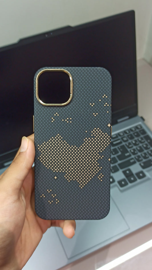 Luxury Carbon Fiber iPhone Case with Golden Geometric Design